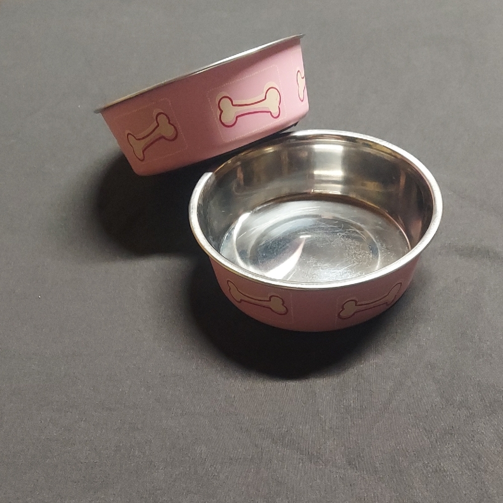 Small Pink Dog Bowl with Bone Design